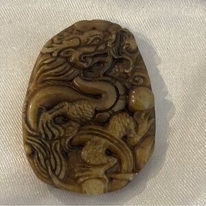 dragon Carved Stone amulet Asian natural carved  art charm